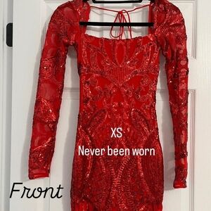 Red Bodycon Long Sleeve Cocktail Dress